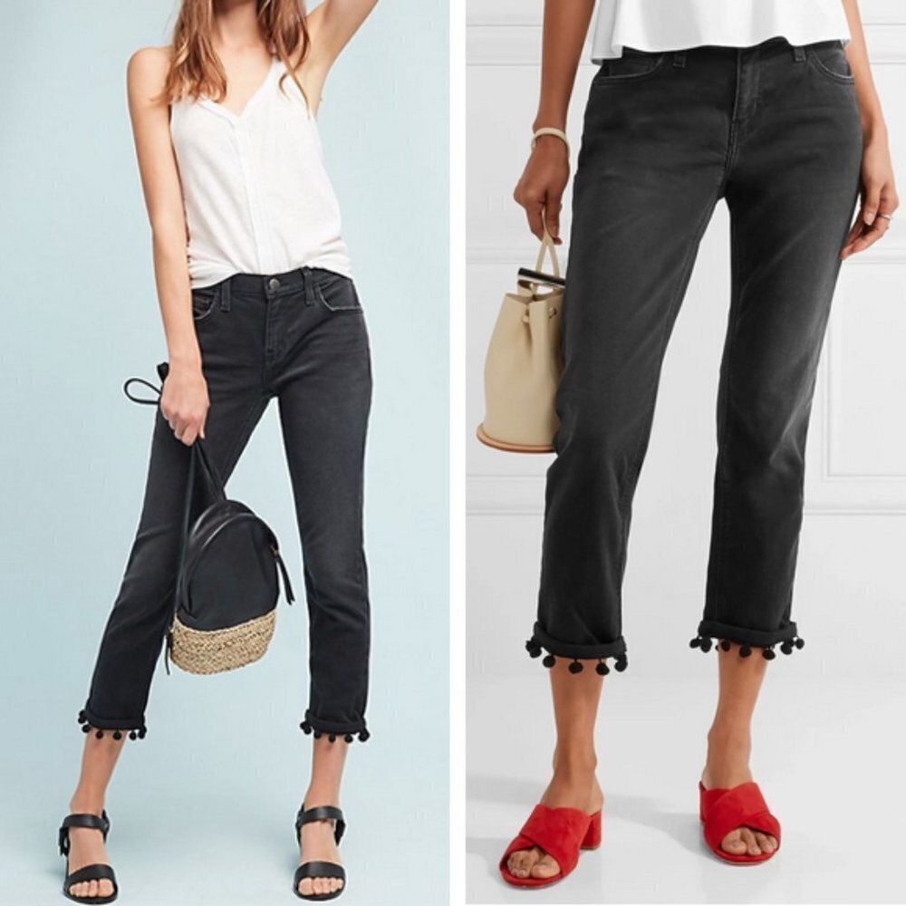 CURRENT Elliott Crop Black Straight Leg Pom Pom Jeans 26 Washed In Black